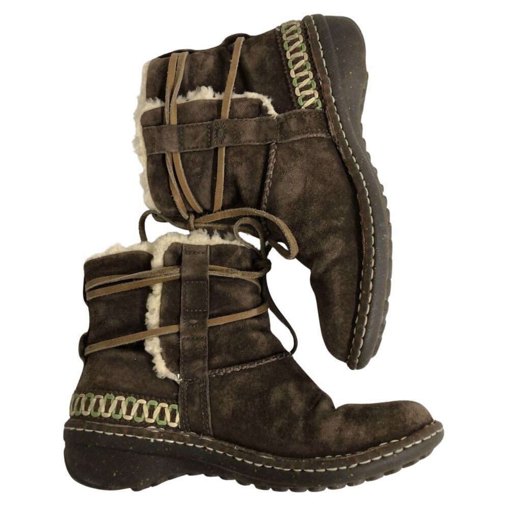UGG Australia Cove Ankle Boots Size: 7 Brown Lace Up Shearling Suede S/N 5178 - Picture 2 of 7